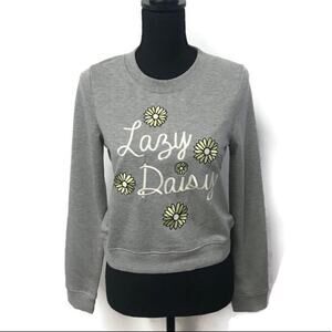ModCloth Grey Crewneck Sweatshirt Embroidered Lazy Daisy Small‎